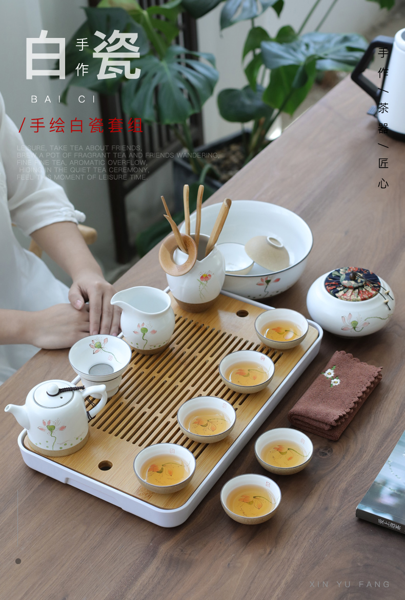 & old ceramic tea set, hand - made kung fu suit Japanese bamboo tea tray lid bowl of whole household cup side