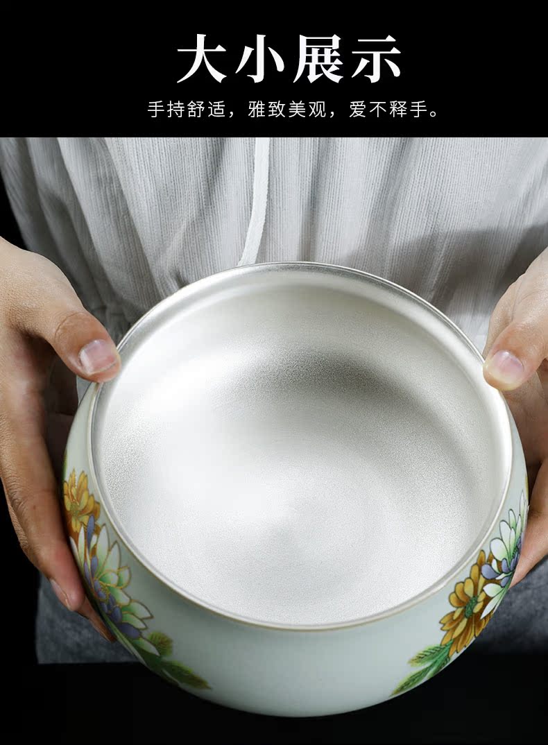 Old &, your up tasted silver gilding on flower piece of manual ru porcelain cup XiCha jar birdbath ceramic kung fu tea set