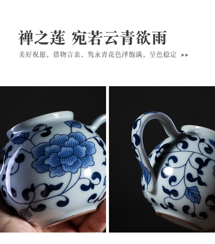 Old at restoring ancient ways, blue and white coarse pottery travel a pot of three cups of tea sets and work kung fu tea Mid - Autumn festival gift