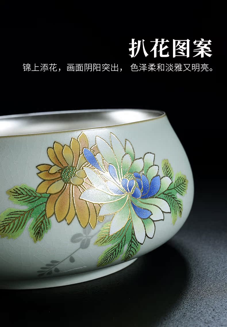 Old &, your up tasted silver gilding on flower piece of manual ru porcelain cup XiCha jar birdbath ceramic kung fu tea set