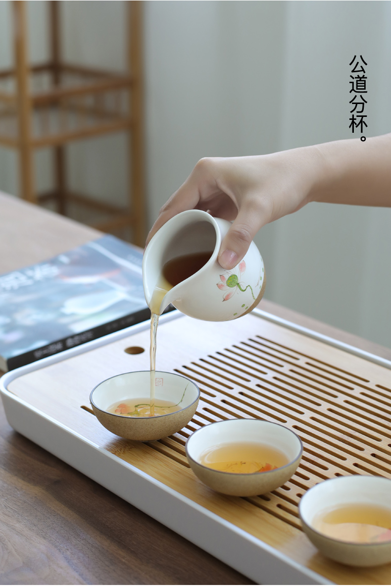 & old ceramic tea set, hand - made kung fu suit Japanese bamboo tea tray lid bowl of whole household cup side