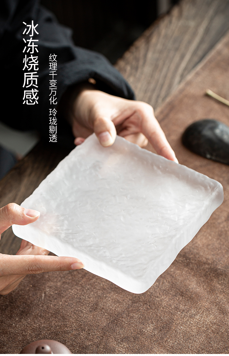 Old Japanese glass pot bearing pot pad at the grid manually restoring ancient ways is frosted glass dry terms plate tea accessories tray mat