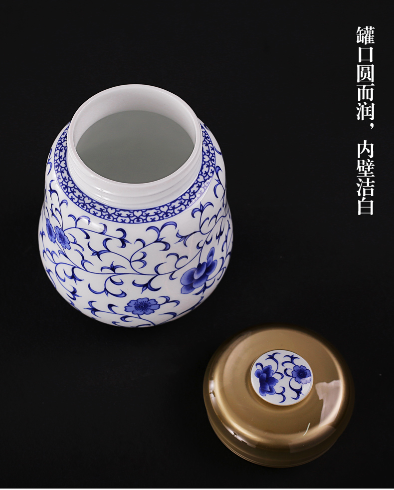 Old &, blue and white porcelain large white gourd shape caddy fixings ceramic seal storage tanks in bulk black tea tea pot