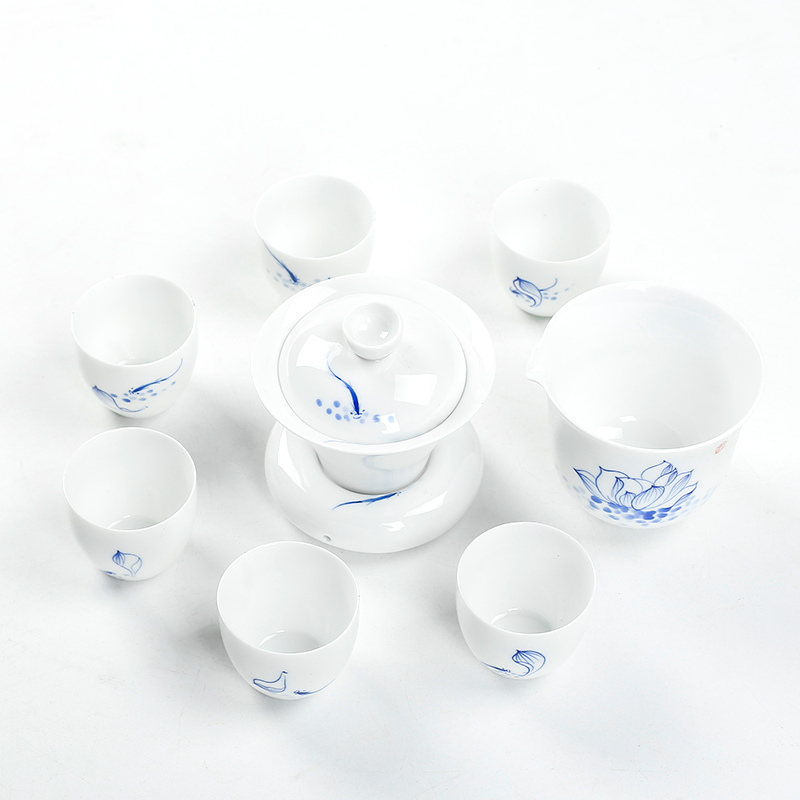 & old kung fu tea set suit white porcelain, celadon ceramics hand - made cabin filter tureen tea gift box