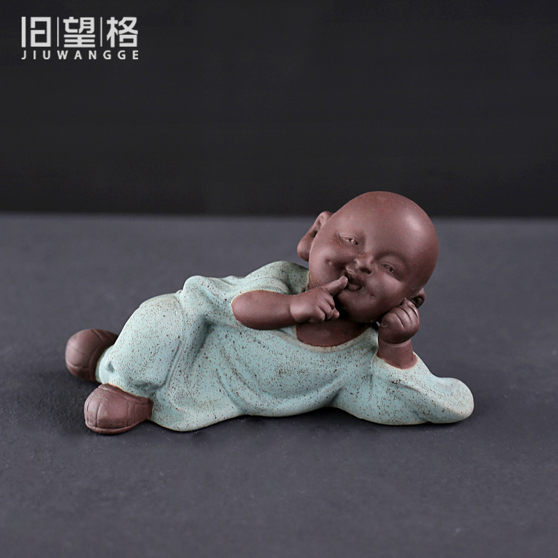 & old kung fu tea tea furnishing articles purple sand tea pet three small ceramic zen monk see colour sand the little novice monk