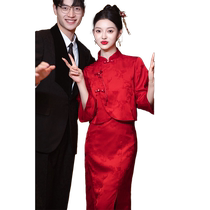 Red toast bridal suit new Chinese style engagement dress wedding casual wear back door summer cheongsam high-end feel