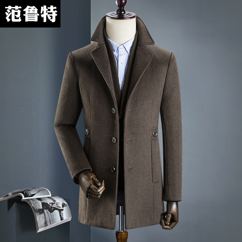 Autumn and winter Children's wool Grand coat men's medium long version of the big coat 2021 thickened windcoat wool No cashmere men's jacket