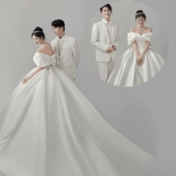 Белое милое свадебное платье для влюбленных, открытые плечи, в корейском стиле