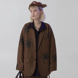 MODITEC brown flowers hand-painted prints drape casual jacket spring and summer loose thin jacket