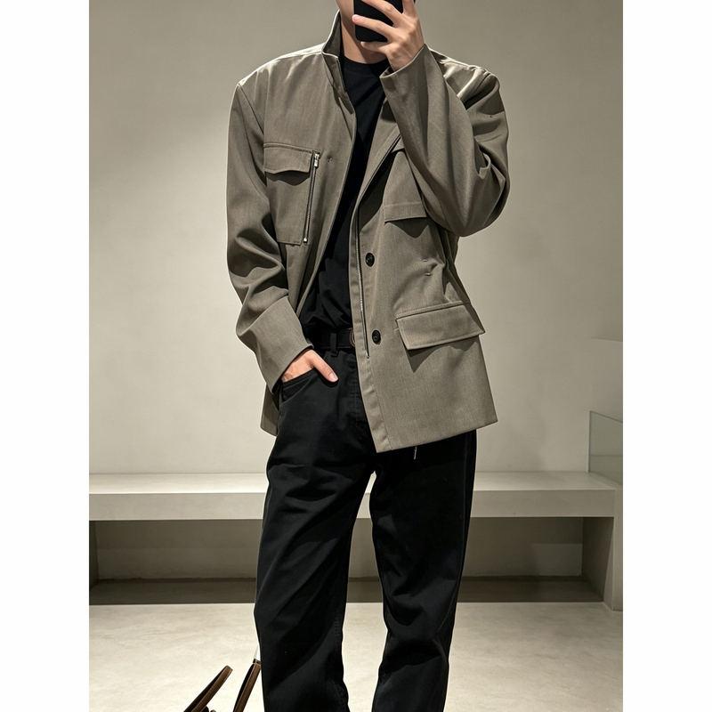Carl Wang Japan Nikke Unique Twisted Gabardine Wool Waist-Cinched Hunting Jacket