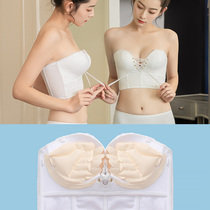 Strapless underwear womens big breasts show small gathering non-slip bra on the top of the wedding dress summer off-the-shoulder ultra-thin invisible bra