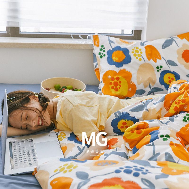 French hand-painted wind cotton four-piece cotton bedding girl heart dormitory sheets three-piece quilt cover bed hats