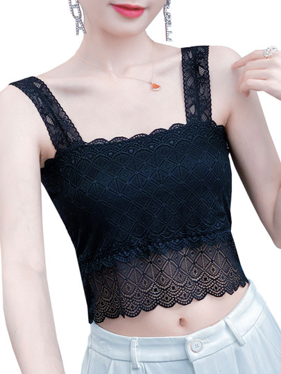 Lace suspender tube top for women, thin inner layer, anti-exposure, wrapped chest, summer new style, short navel-baring vest, trendy