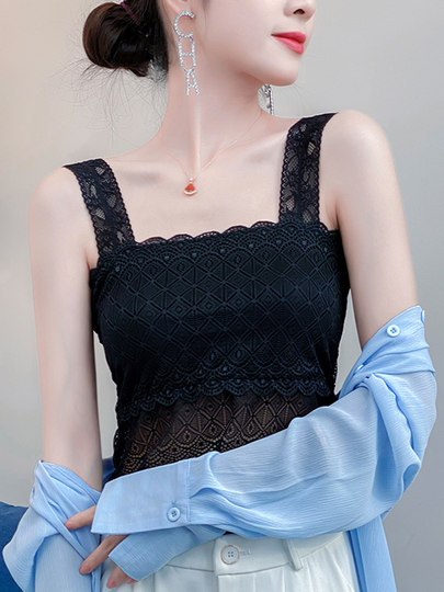 Lace suspender tube top for women, thin inner layer, anti-exposure, wrapped chest, summer new style, short navel-baring vest, trendy
