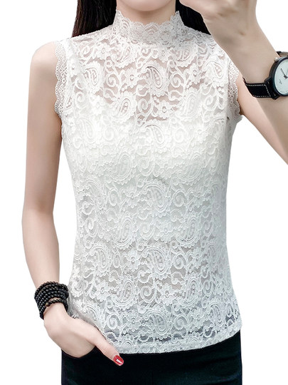 Sexy lace camisole women's 2025 spring and summer new style inner half turtleneck bottoming shirt pattern hollow top trendy