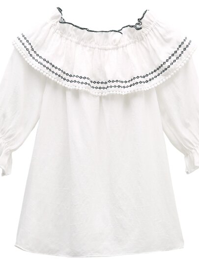 White one-shoulder top for women off-shoulder cotton and linen off-shoulder short-sleeved slim sexy slim sweet super fairy temperament women's clothing