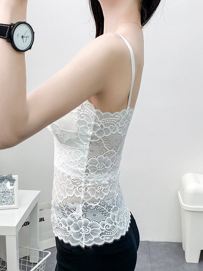 Sexy hollow lace camisole women's 2025 spring and summer new style inner bottoming shirt with breast pads women's trendy tops