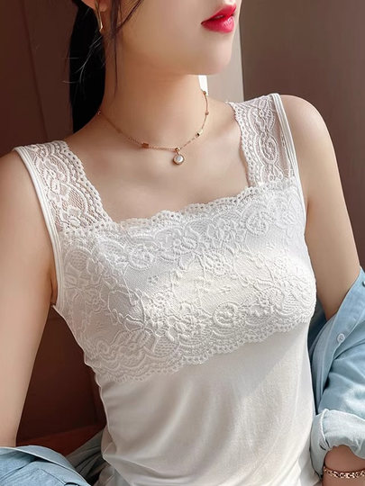 2025 new summer camisole plus size women's lace all-match slim suit bottoming shirt top