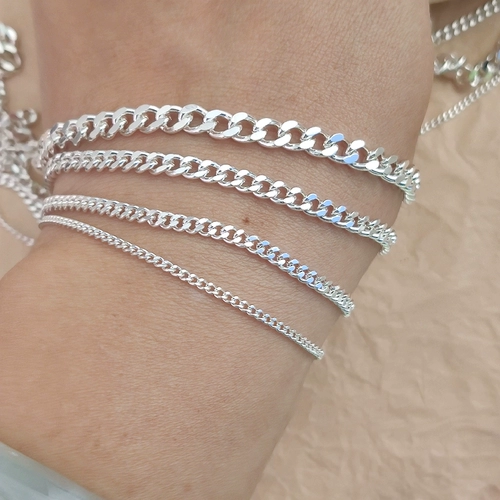 Серебряная цепь, браслет, ожерелье, аксессуары, серебро 925 пробы, европейский стиль