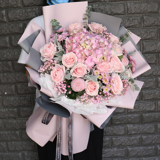 Hangzhou flower express intra-city delivery pink rose bouquet mix-and-match bouquet birthday flower shop flash delivery within an hour