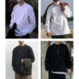 Демисезонный хлопковый белый базовый приятный телу лонгслив с круглым воротником, в американском стиле