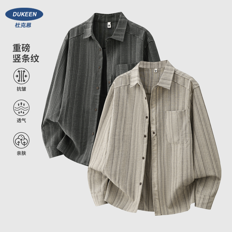 Dukeen Heavyweight Vertical Striped Work Shirt Men's Long-Sleeve Autumn 2026 Japanese Retro Turn-Down Collar Shirt Men's Style Dukeen Heavyweight Vertical Striped Work Shirt Men's Long-Sleeve Autumn 2026 Japanese Retro Turn-Down Collar Shirt Men's Style