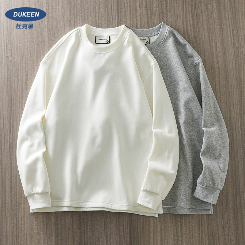 American heavy lbs plus velvet clothing men's autumn winter pure color thickened long sleeve t-shirt round collar loose inner hitch bottom jersey man-Taobao