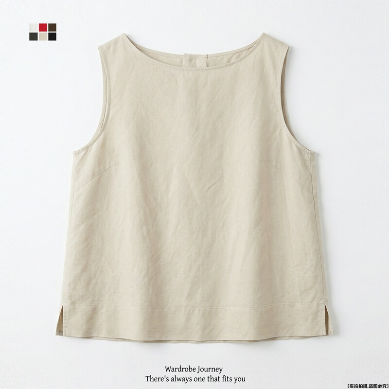 Travel Diary ~ Women's Linen Blend Shirt Sleeveless Shirt Cotton Linen Vest T-Shirt Top Summer New Style 483890