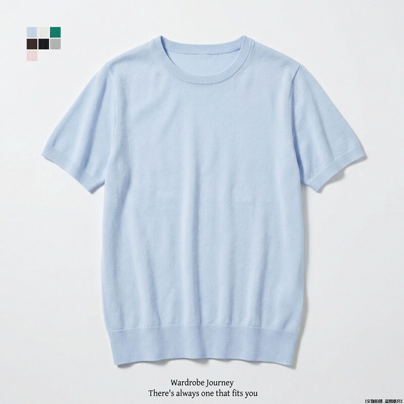 Xunyi Travel Women's Clothing Cotton Modal Blend Round Neck Knitwear Short Sleeve Sweater Spring/Summer New Style 483007