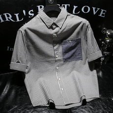 карманный платок lork&deem 经典条纹工装口袋衬衣复古潮流设计感痞帅夏季中袖衬衫