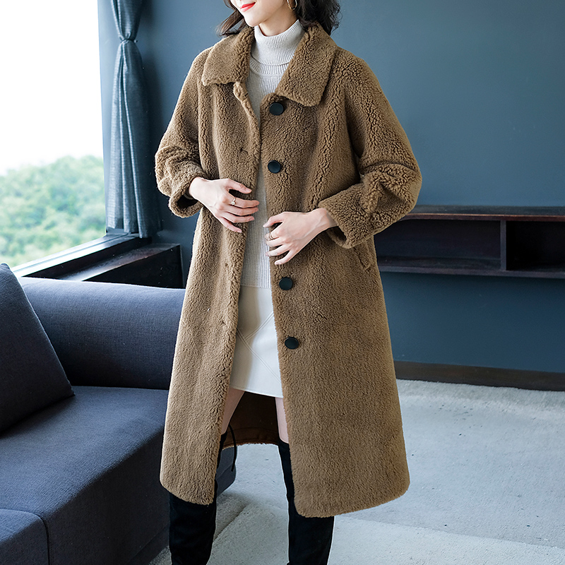 phụ nữ áo cừu 2019 mùa đông cashmere nhung lông trong một chiếc áo khoác lông dày dài