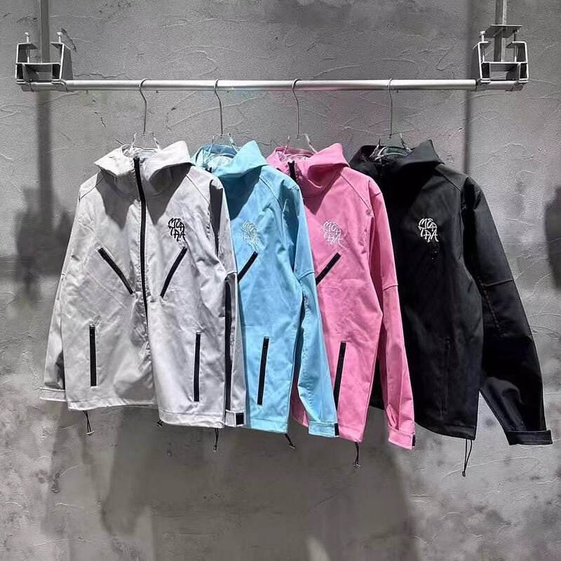 Mertra Jacket Trendy Casual Letter Logo Embroidered Hooded Windbreaker Woven Jacket Zipper Coat