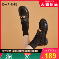 Daphne black small leather shoes female Inron wind retro coarse heel square head single shoes one foot pedal women shoes sloth lefu shoes