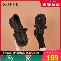 Daphne Le Foe Shoes Women 2022 Spring New Black Small Leather Shoes Women Inron Wind Flat Bottom Butterfly Knot Single Shoes
