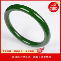 Natural Xinjiang Hetian Jade Jasper bracelet thin strip female old pit spinach green girl Jasper round jade bracelet