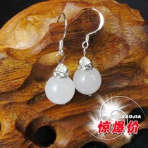 Super Xinjiang Hetian jade earrings sheep fat jade grade Kunlun white jade earrings 925 pure silver inlay jade earrings