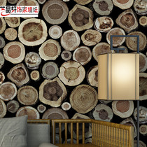 Modern Chinese Wallpaper Nostalgic Circular Wood Pile Wood Pattern Vintage Bar Tea House Restaurant Background Wallpaper