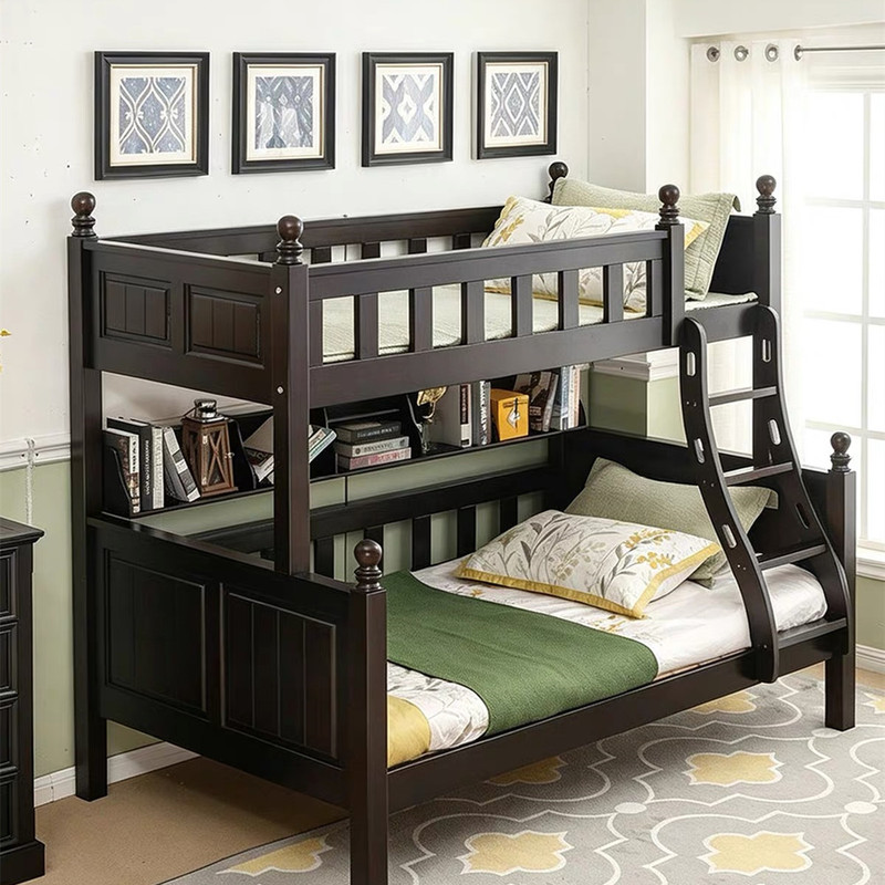 American Country-Style High-Low Bunk Bed, Cherry Wood, All Solid Wood Children's Bed, Mother-Child Bed, Double Bunk Bed American Country-Style High-Low Bunk Bed, Cherry Wood, All Solid Wood Children's Bed, Mother-Child Bed, Double Bunk Bed