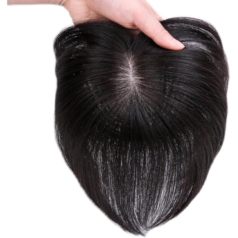 Top of the head reissued women cover white hair real hair bangs a piece of straight hair, ultra-thin invisible invisible natural realistic replacement