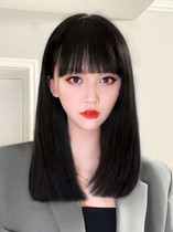 Wig female hair manga air bangs wig female short hair natural full head set simulation hair one size cut black long straight