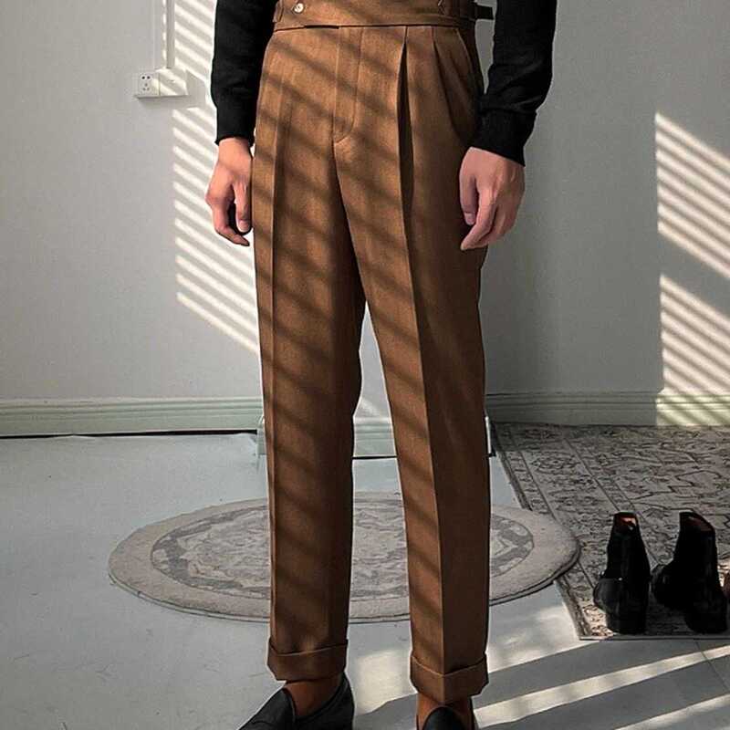 Italian Neapolitan High-Waisted Retro Casual Straight-Leg Trousers with High-End Drape and Height-Enhancing Italian Fashion Trousers