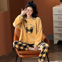 Pajamas women Spring and Autumn and Winter thickened velvet coral velvet can be worn outside 2020 New flannel plaid home clothing