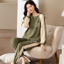 Pajamas female spring autumn cotton long sleeve thin loose cotton autumn home clothes can go out leisure sports suit