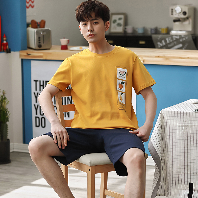 Mens đồ ngủ cotton ngắn tay áo mỏng dễ thương phim hoạt hình mùa hè junior học sinh trung học cơ sở mens nhà phù hợp.