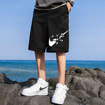 Sports Shorts Boys Straight Drum Pants Loose Tide Cards Summer Thin pants Korean version Trend 100 Ride Tide Men 50%