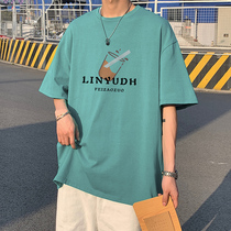 New short sleeve T-shirt for mens wind with loose rounded collar blouses 2022 Summer trends 100 hitch minimalist printing half sleeves