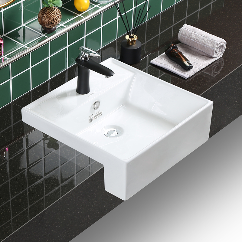 Semi-recessed wash basin square half buried washbasin half hanging basin semi-inlaid countertop washbasin washbasin