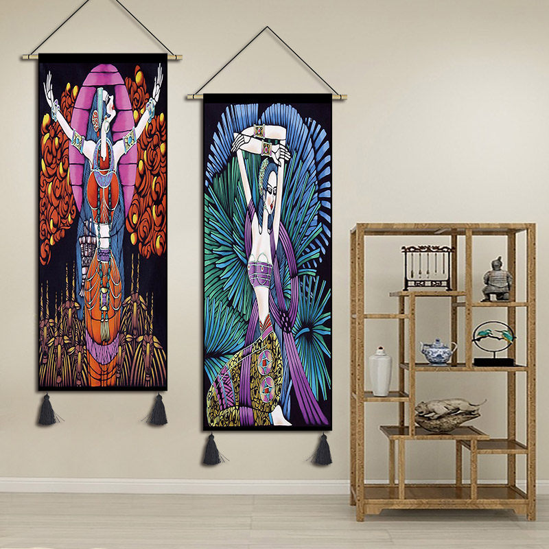 Yunnan ethnic hanging canvas art bedroom teahouse hanging cloth youth hostel decorative cloth bedside combination background mural cloth