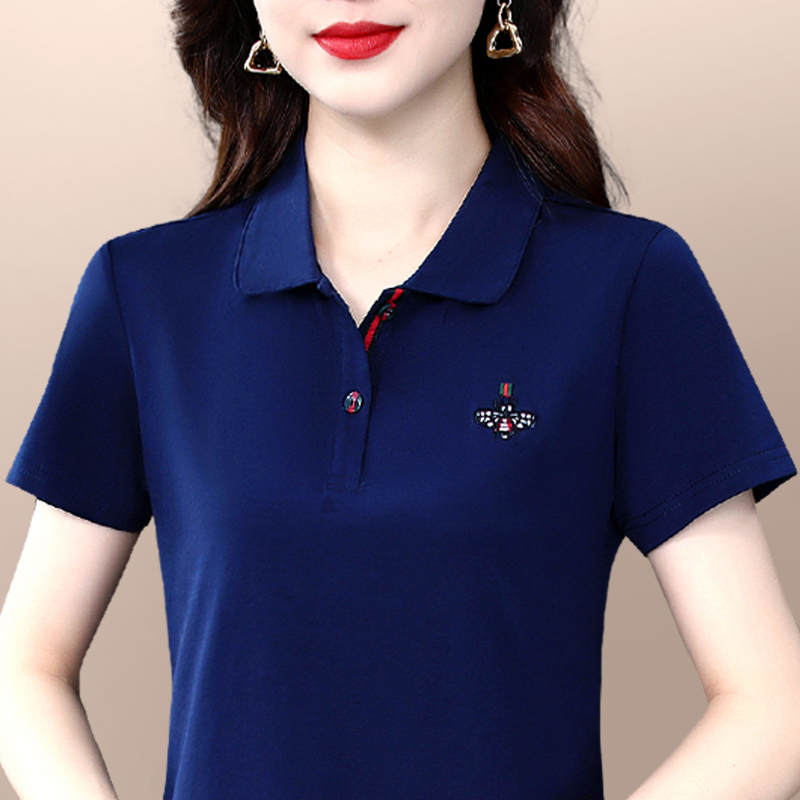 Polo Shirt for Women, Short-Sleeved, Summer 2026 New Style, Loose Fit, Pure Cotton T-Shirt, Stylish, Mom's Sports Casual Top