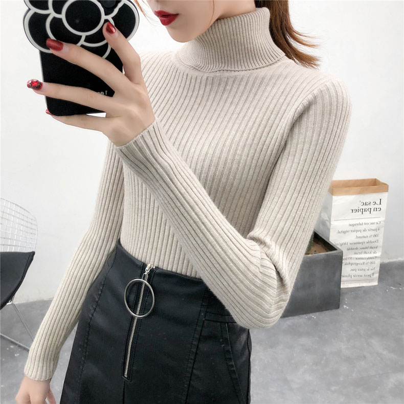 Áo len cổ cao cổ cao dành cho nữ phiên bản Hàn Quốc của mẫu áo sơ mi tự trồng hoang dã mùa thu và mùa đông đồ công sở nữ